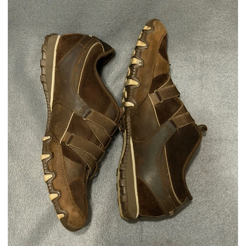 Skechers Womens sz 10 Bikers Brown Leather Suede Slip On Sneakers Comfort